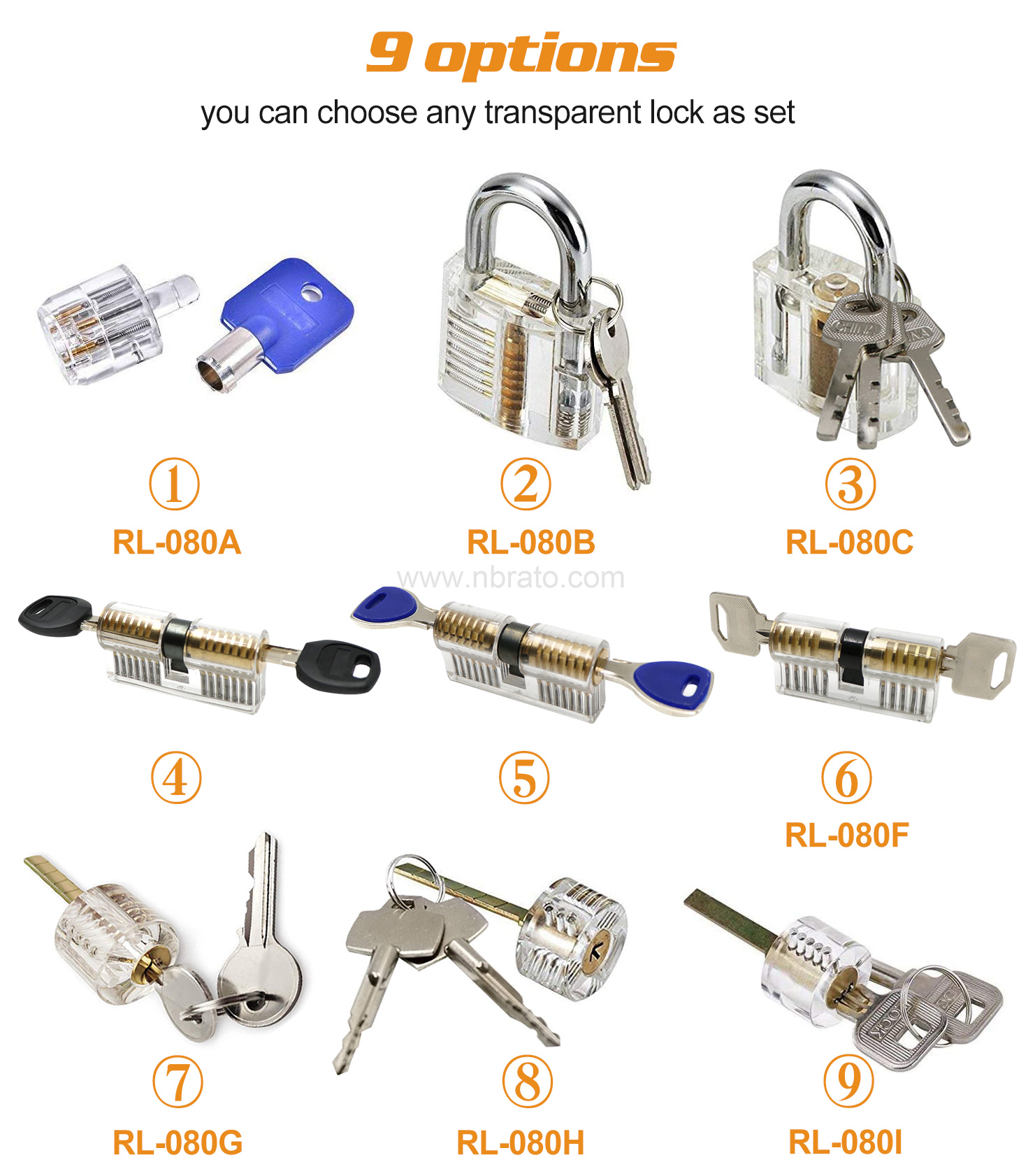 6-Piece Practice Lock Set for Beginner and Pro Locksmiths Transparent Padlock Training Tool