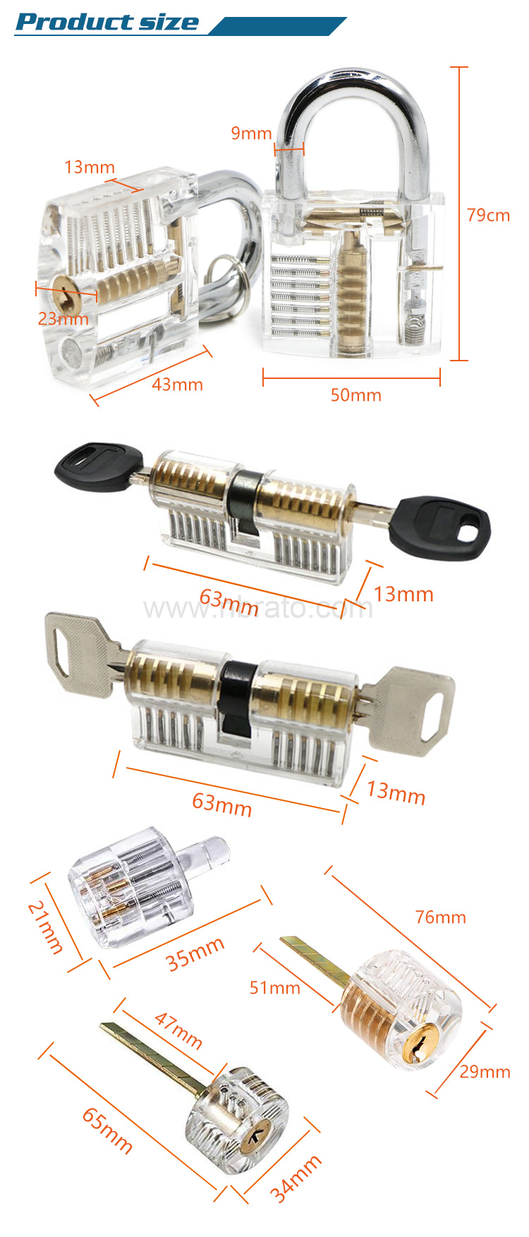 6-Piece Practice Lock Set for Beginner and Pro Locksmiths Transparent Padlock Training Tool