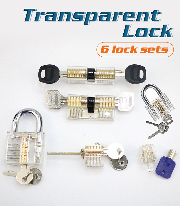 6-Piece Practice Lock Set for Beginner and Pro Locksmiths Transparent Padlock Professional Lock Picking Tool Kit