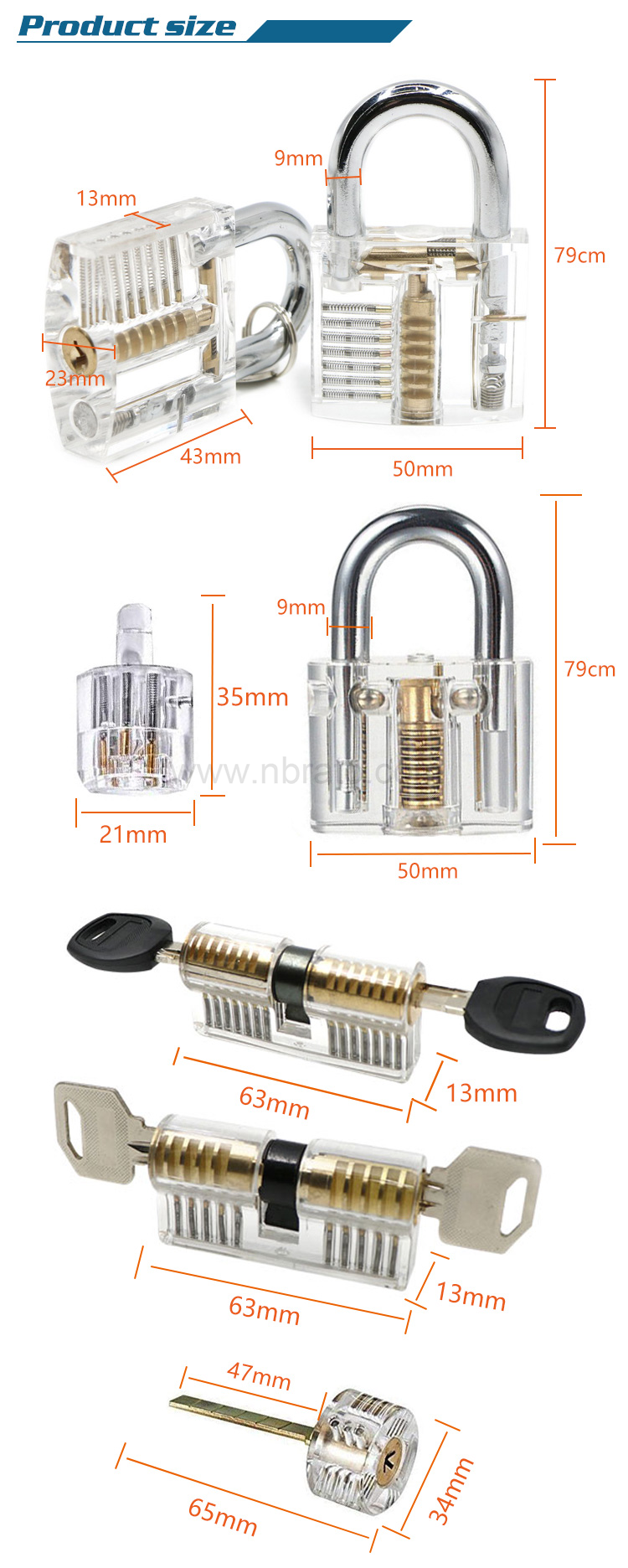 6-Piece Practice Lock Set for Beginner and Pro Locksmiths Transparent Padlock Professional Lock Picking Tool Kit