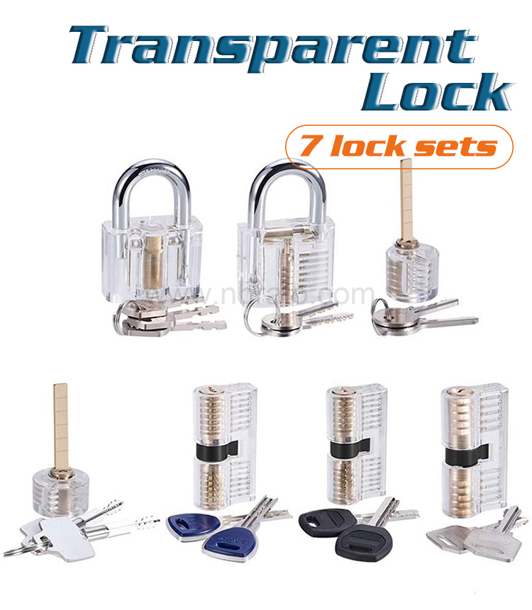 Wholesale 7 Pieces removing hooks locksmith training tool lock pick skill practice Transparent lock