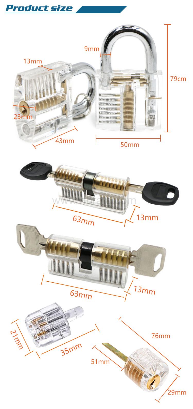 Transparent Lock Picking Set Professional Practice Cutaway Clear Locks Combination for Locksmith Learn Skill