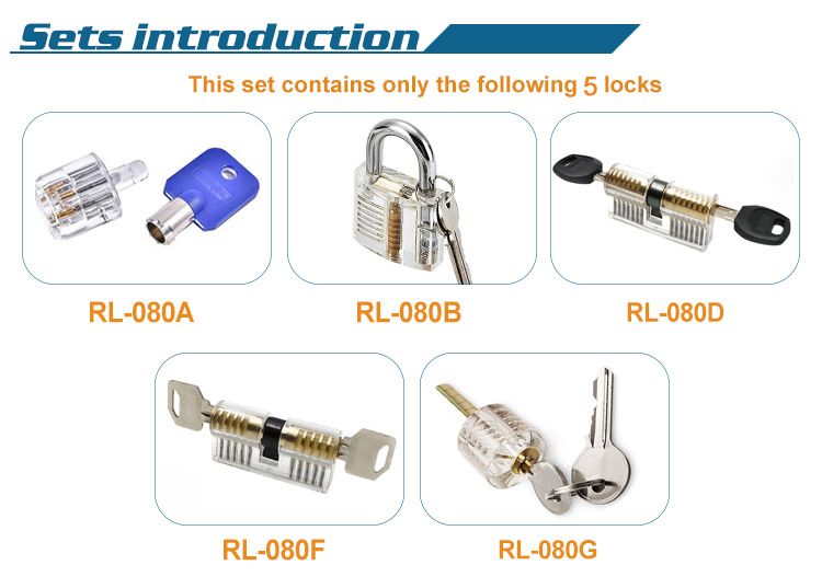Transparent Lock Picking Set Professional Practice Cutaway Clear Locks Combination for Locksmith Learn Skill