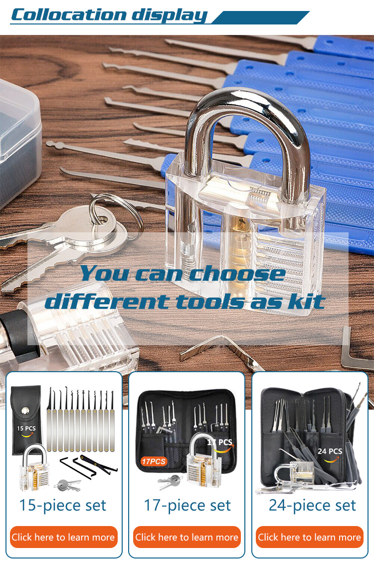 Transparent Lock Picking Set Professional Practice Cutaway Clear Locks Combination for Locksmith Learn Skill