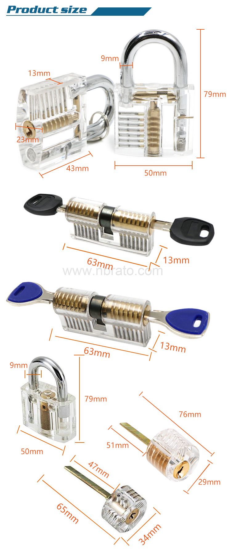 Locksmith Cutaway Transparent Visable Practice Lock training Skill Pick set lock