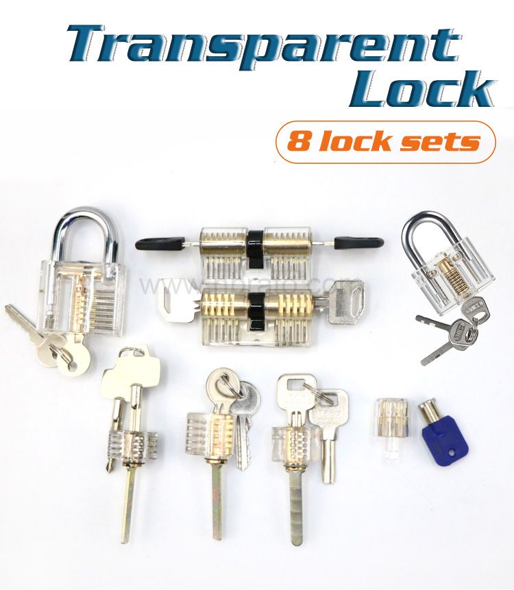 8-Piece Practice Lock Set for Beginner and Pro Locksmiths Transparent Padlock Professional Lock Picking Tool Kit