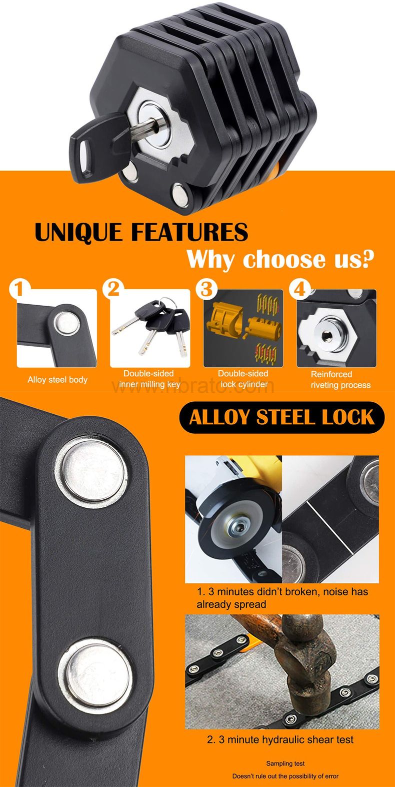 Bicycle Foldable Lock with Mounting Bracket Mini Steel Hamburger Shape Folding Bike Lock