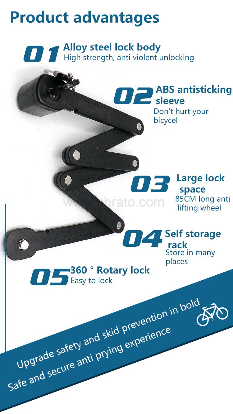 Classic Black with Steel Bars Heavy Duty Foldable Bicycle Chain Lock Foldylock Bike Lock