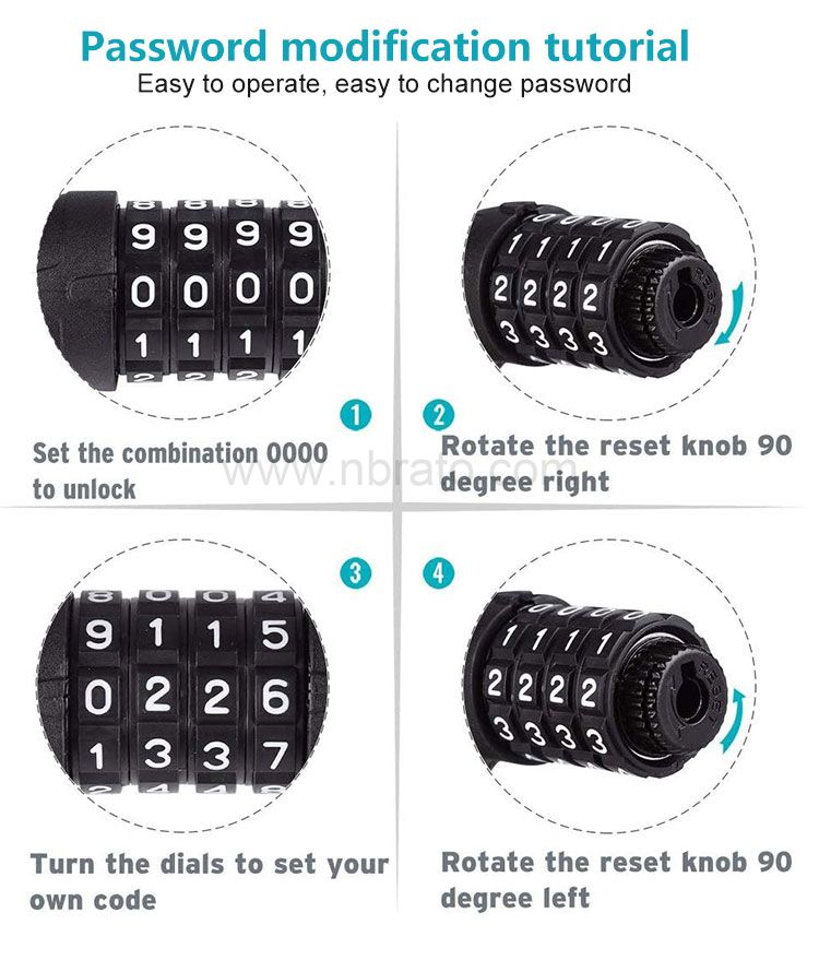 Coiled Secure Resettable 5-digit Mounting bracket Combination Zinc alloy lock cylinder Bike Cable Lock