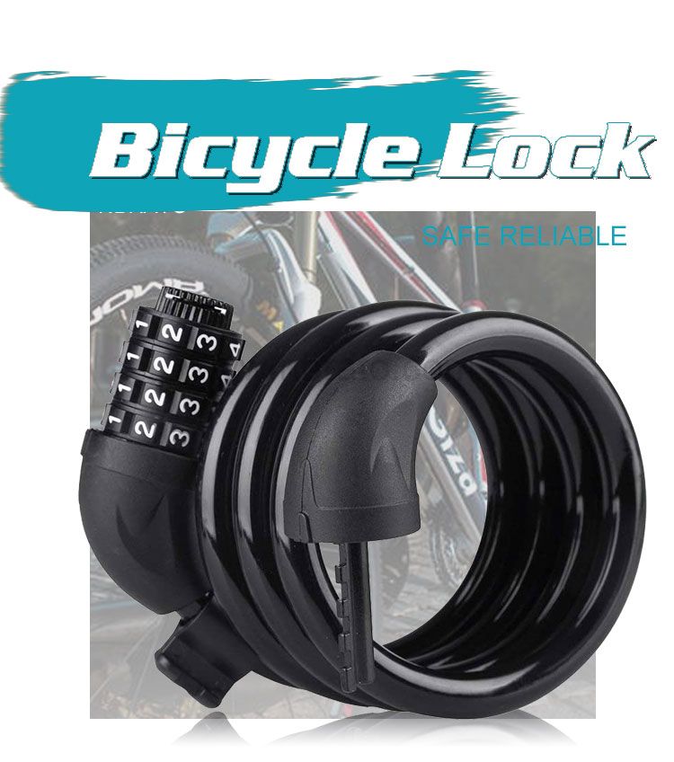 Coiled Secure Resettable 5-digit Mounting bracket Combination Zinc alloy lock cylinder Bike Cable Lock