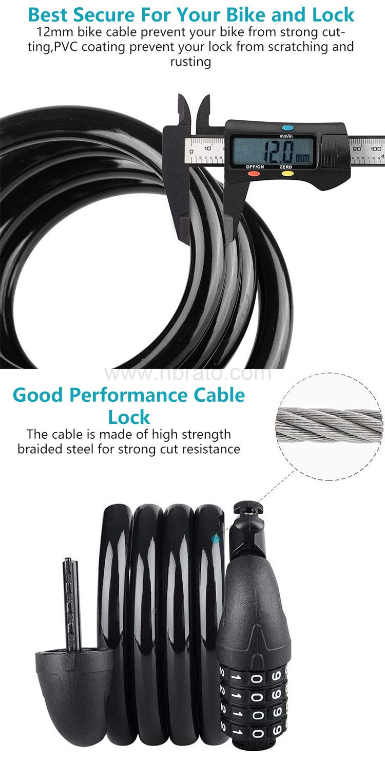 Coiled Secure Resettable 5-digit Mounting bracket Combination Zinc alloy lock cylinder Bike Cable Lock