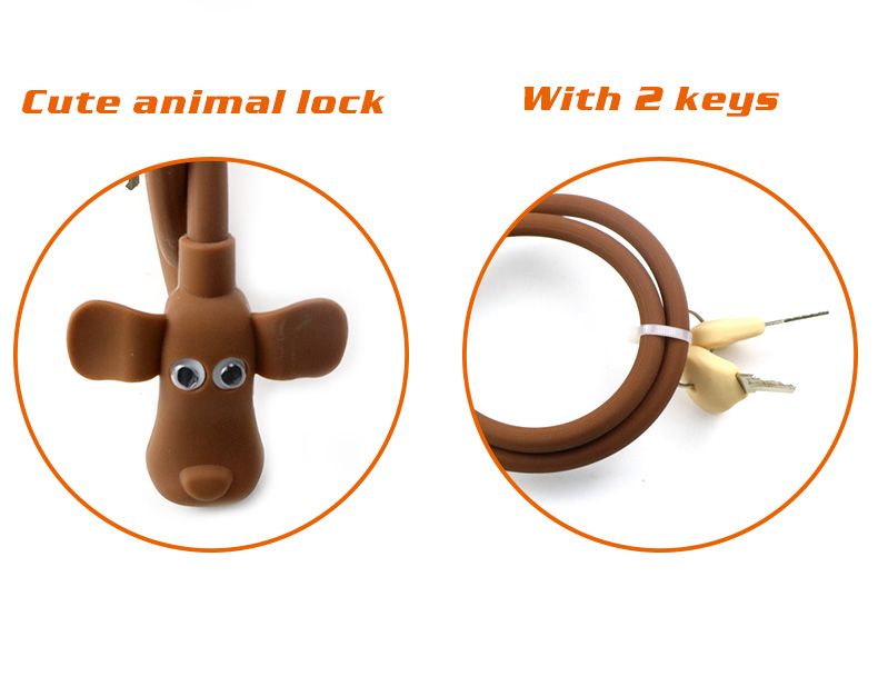 Cute animal shape Environmental protection silicone tape two keys Anti theft ring bicycle lock