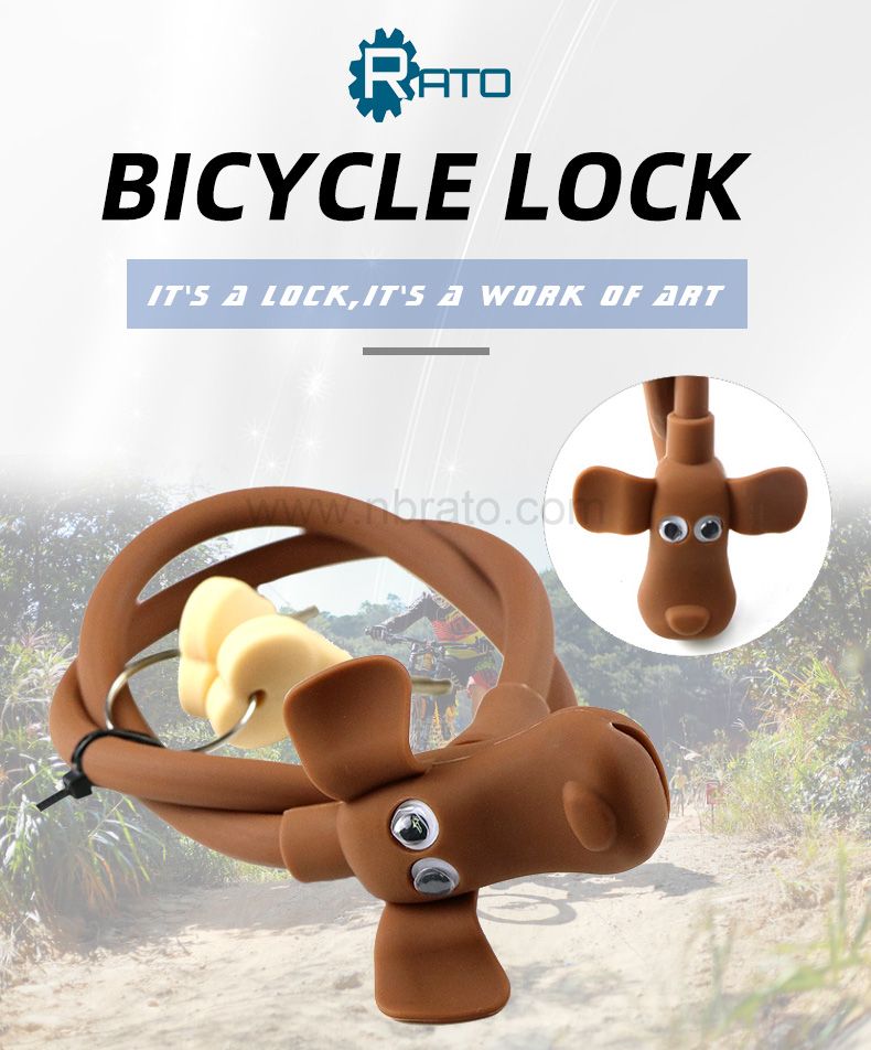 Cute animal shape Environmental protection silicone tape two keys Anti theft ring bicycle lock