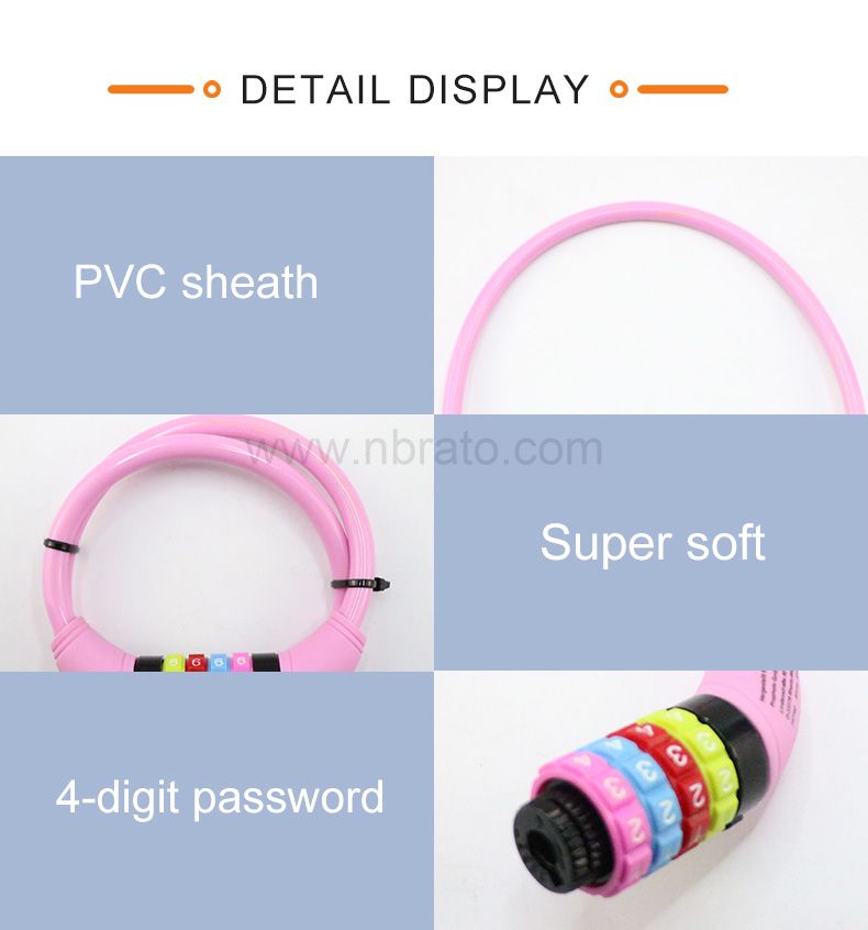 Color 4-digit password extensible combination anti-theft and wear-resistant steel cable lock