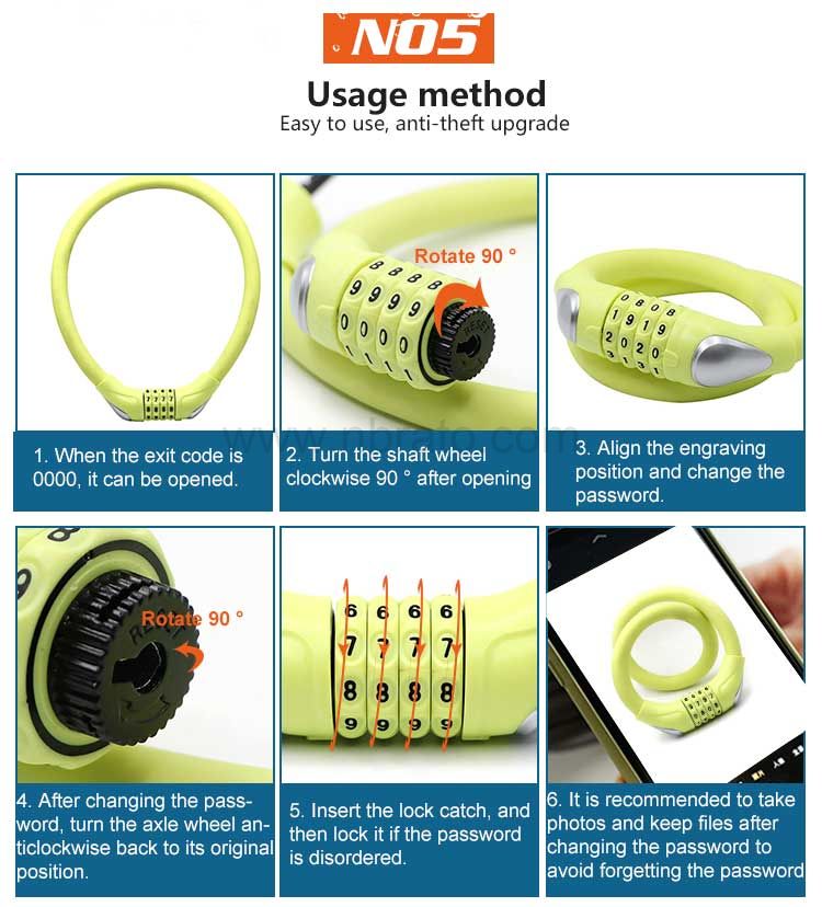 17mm Diameter Basic Self Coiling 4 Digit Resettable Combination Cable Security Bike Lock