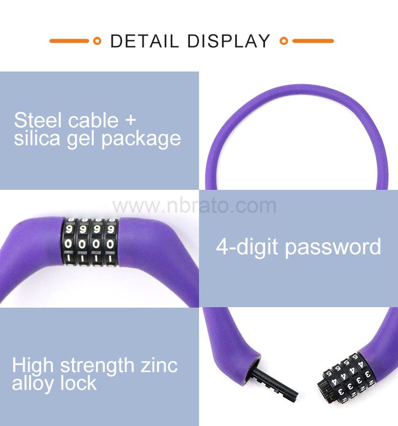 Security Bike Lock 4 Digit Resettable Foldable wear-resisting Combination 12mm Silicone Cable bicycle Lock