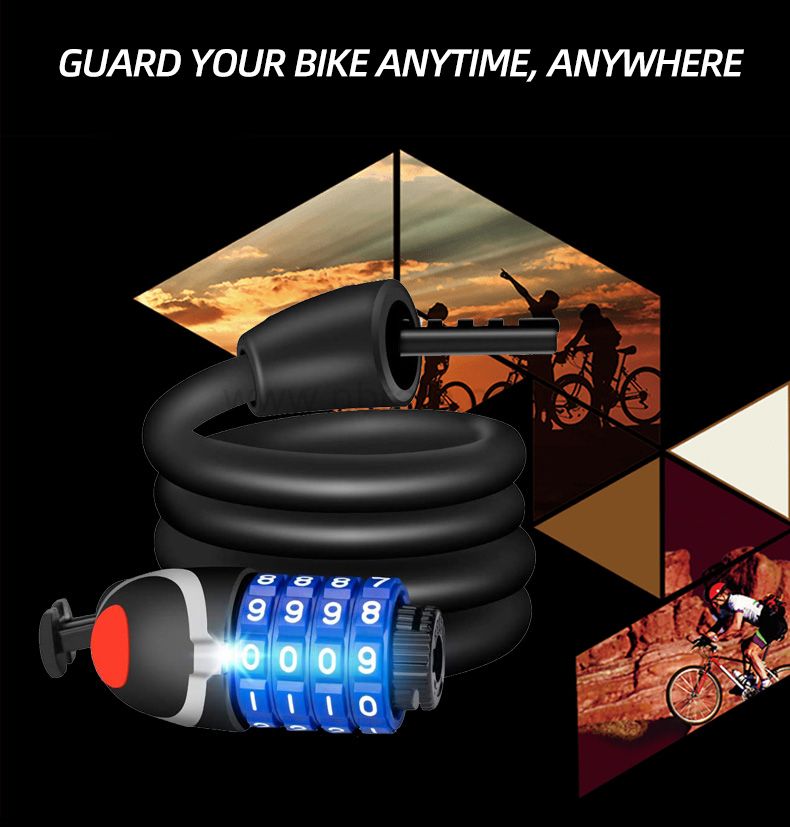 Bike Lock with LED Night Light 4-Digit Resettable Number Combination Cable Lock