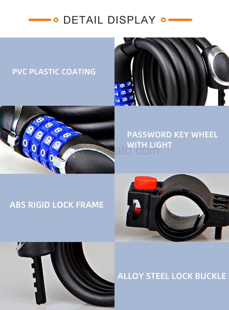 Bike Lock with LED Night Light 4-Digit Resettable Number Combination Cable Lock