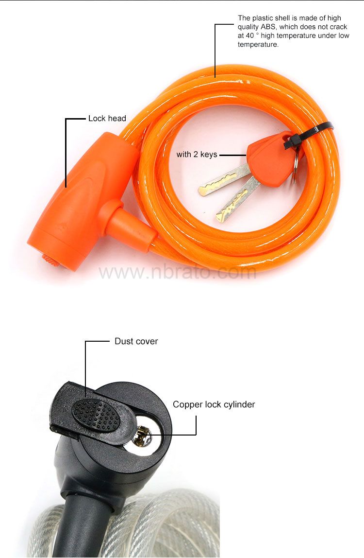 transparent pvc cover coil cable double key bicycle lock custom bike chain lock with sleeve