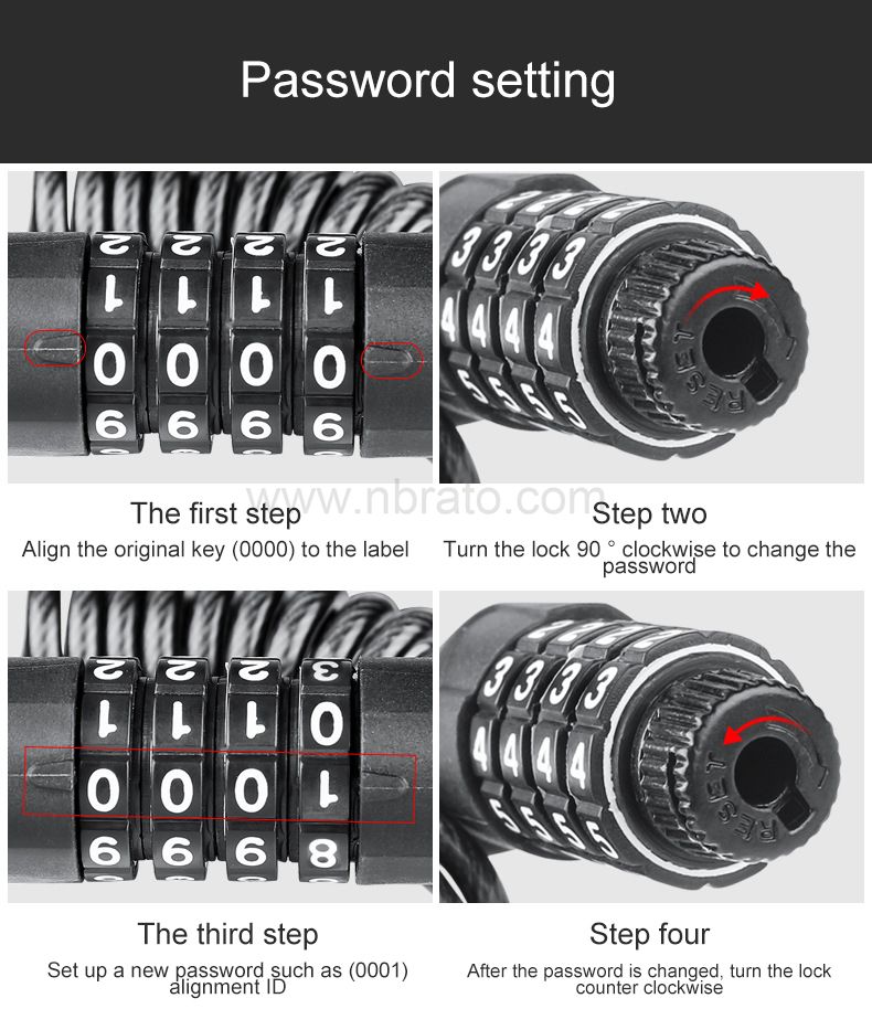 PVC coating Mini password helmet mountain bike road vehicle cable Scalable portable Foldable steel wire lock