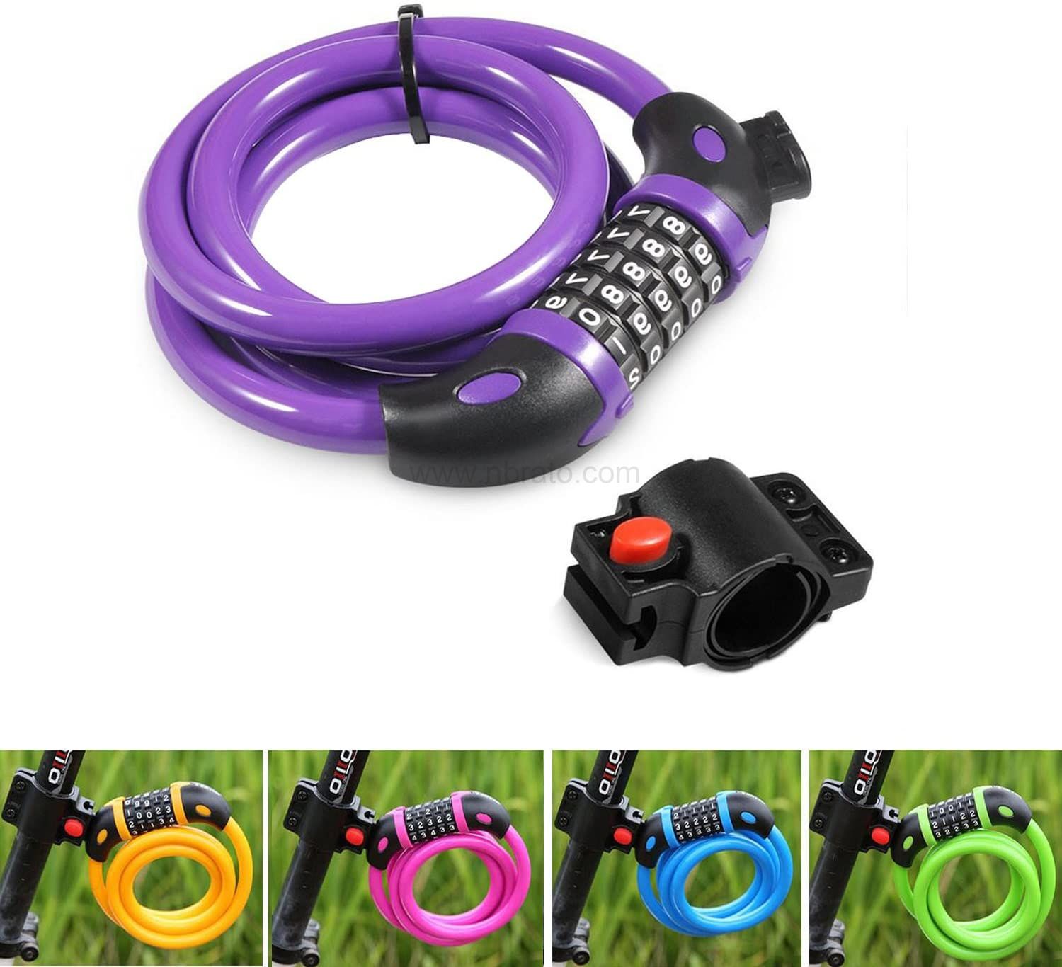 Bike Lock Security 5 Digit Resettable Combination Coiling bicycle Cable Lock