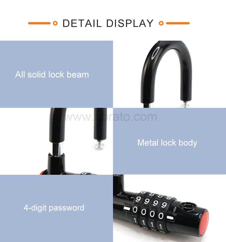 4-digit code mini portable zinc alloy Wear resistant U-shaped horse shoe anti-theft bicycle lock