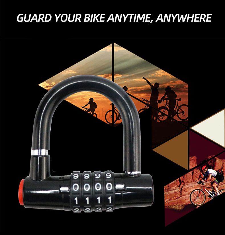 4-digit code mini portable zinc alloy Wear resistant U-shaped horse shoe anti-theft bicycle lock