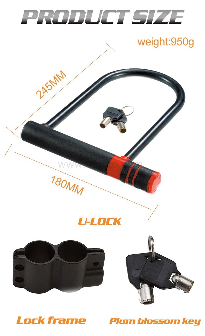 High Strength Steel Bicycle Heavy Duty Anti-Theft Waterproof Rustproof U-shaped Lock
