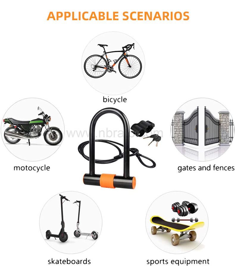 Bike U Lock with Cable Bike Lock Heavy Duty Bicycle U-Lock