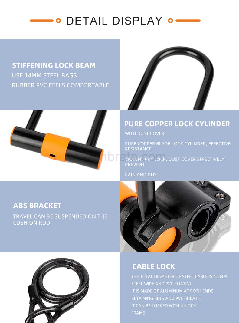 Bike U Lock with Cable Bike Lock Heavy Duty Bicycle U-Lock