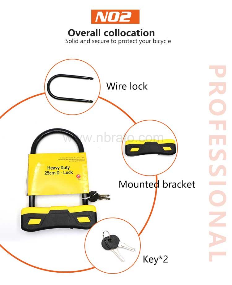 OEM LOGO Weatherproof Heavy Duty 25CM D Shape Shackle Electric Bicycle Lock