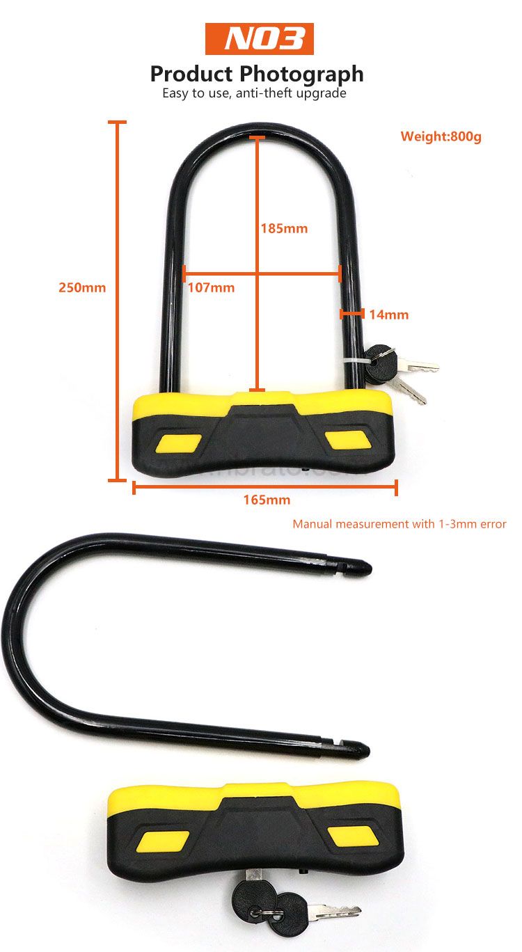 OEM LOGO Weatherproof Heavy Duty 25CM D Shape Shackle Electric Bicycle Lock