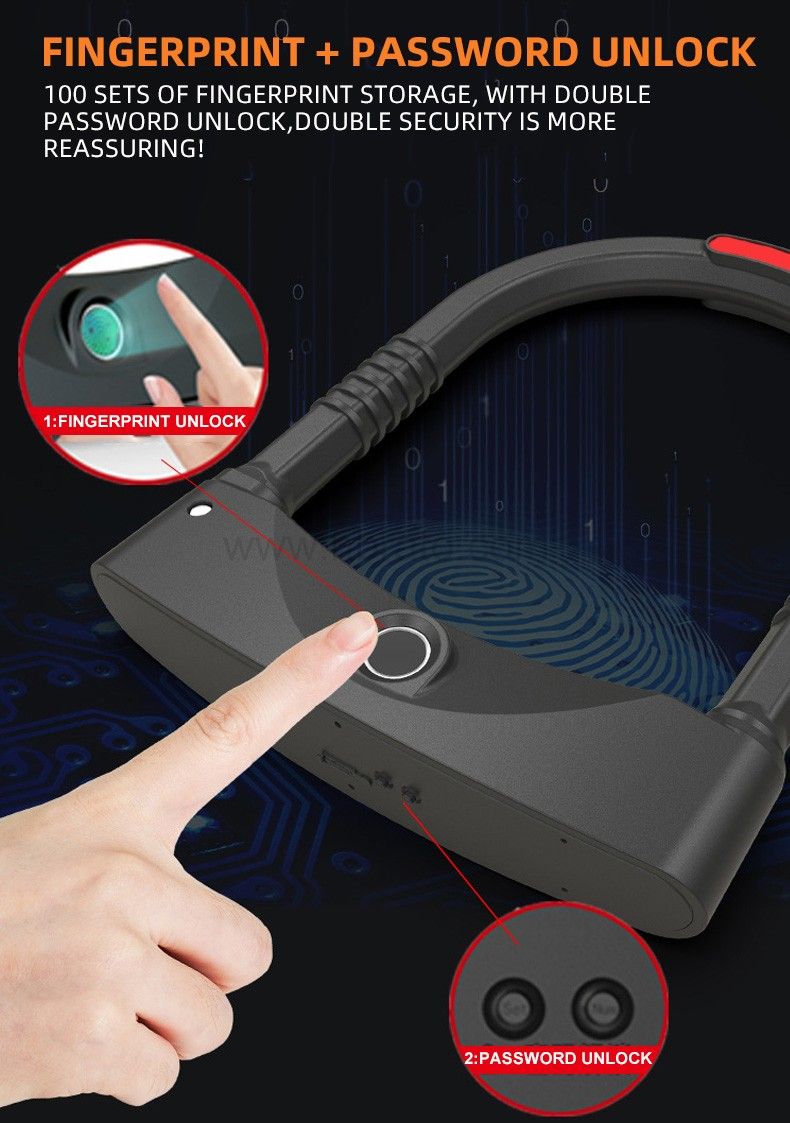 Heavy duty anti cutting anti cutting wear resistant fingerprint IP65 waterproof Guard against theft u lock