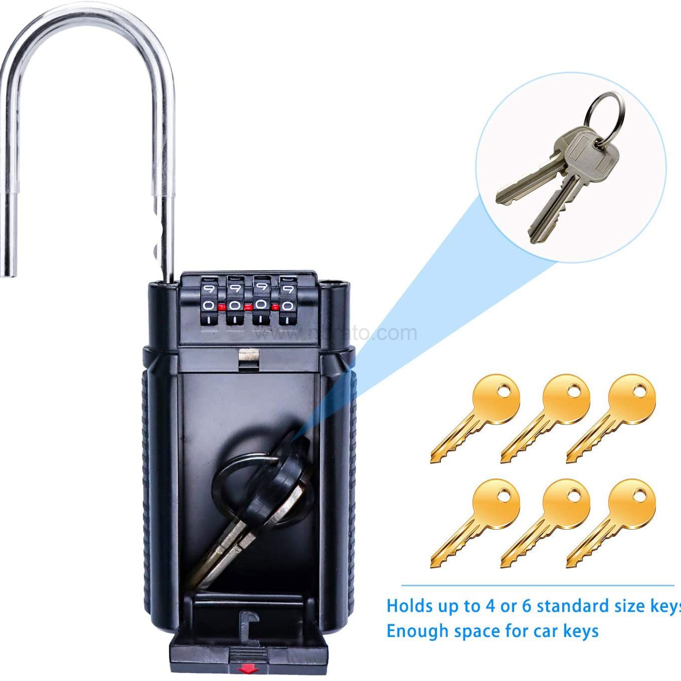 Portable anti theft metal hook key box with waterproof rain cover 4-digit code lock