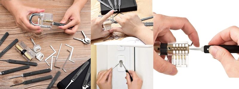 Premium Practice 7 pin tubular Lock Picking Tools with 2 Transparent padlock 17 pcs lock pick set