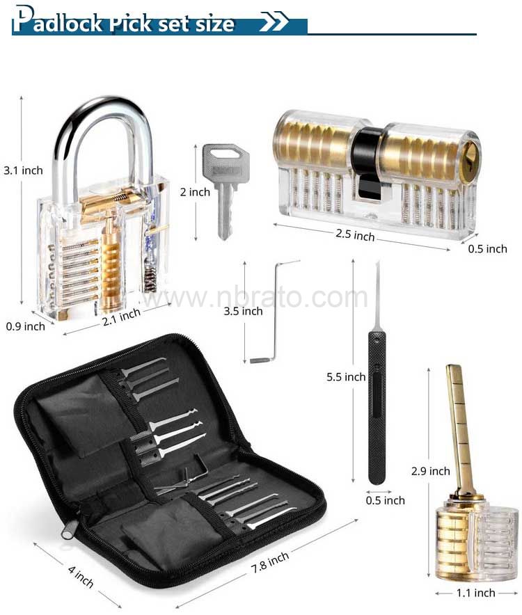 Stainless Steel 17 Tools 3 Locks 6 Keys and 3 Protective Cover Lock Pick Training Set