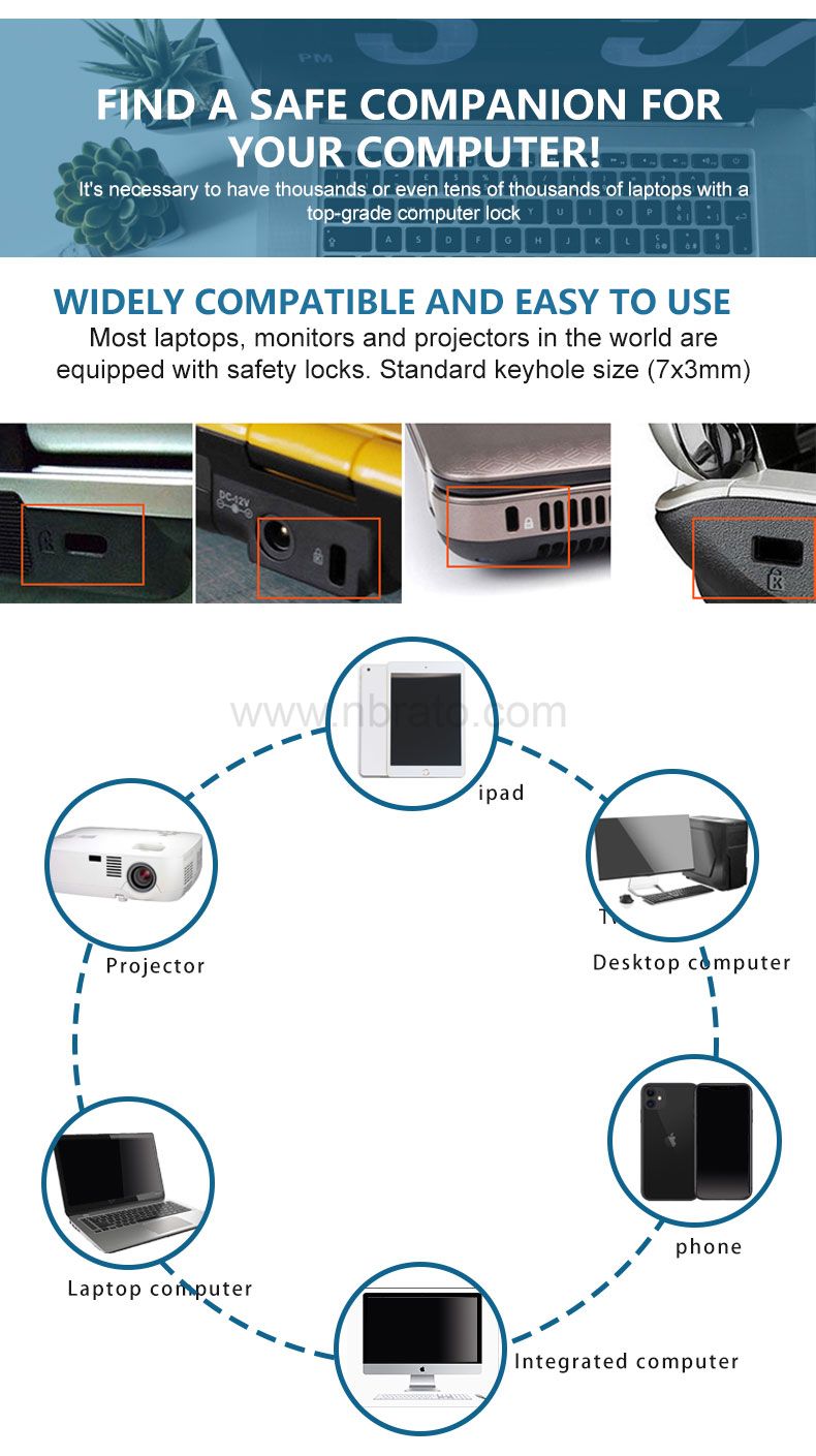Zinc alloy anti-theft Cable laptop Lock 4 digit computer combination notebook laptop lock