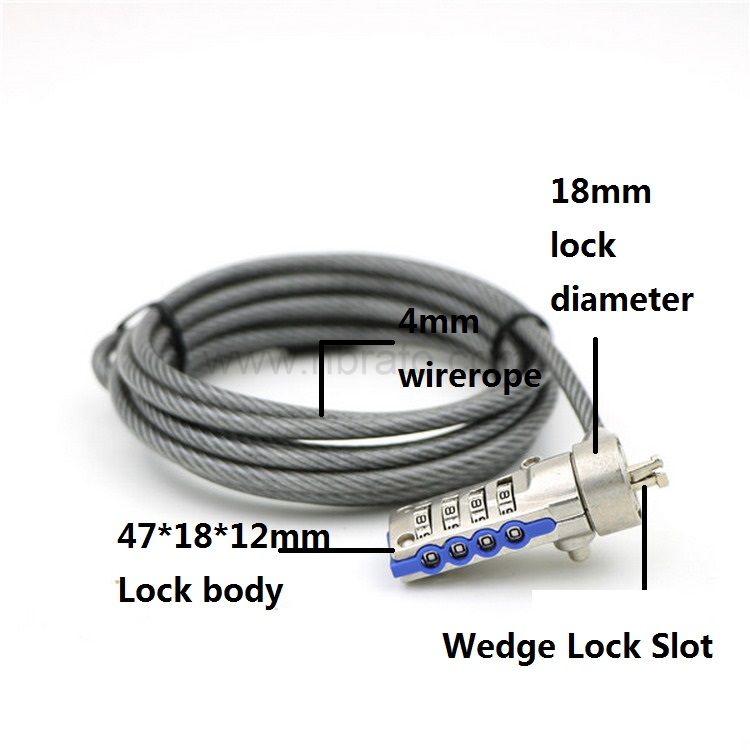 Hot Sale Chrome Plated Computer Laptop Security Digital Combination wedge Cable Lock