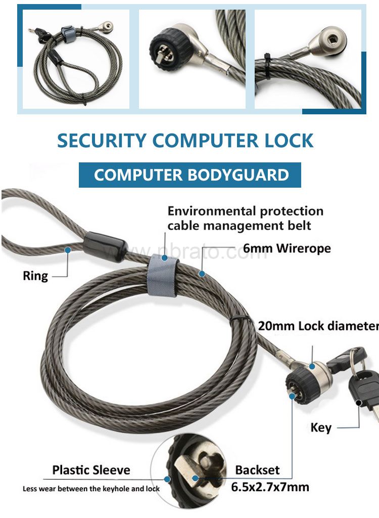 Metal steel 6mm thickened wire computer lock black security cable keyed laptop lock notebook lock