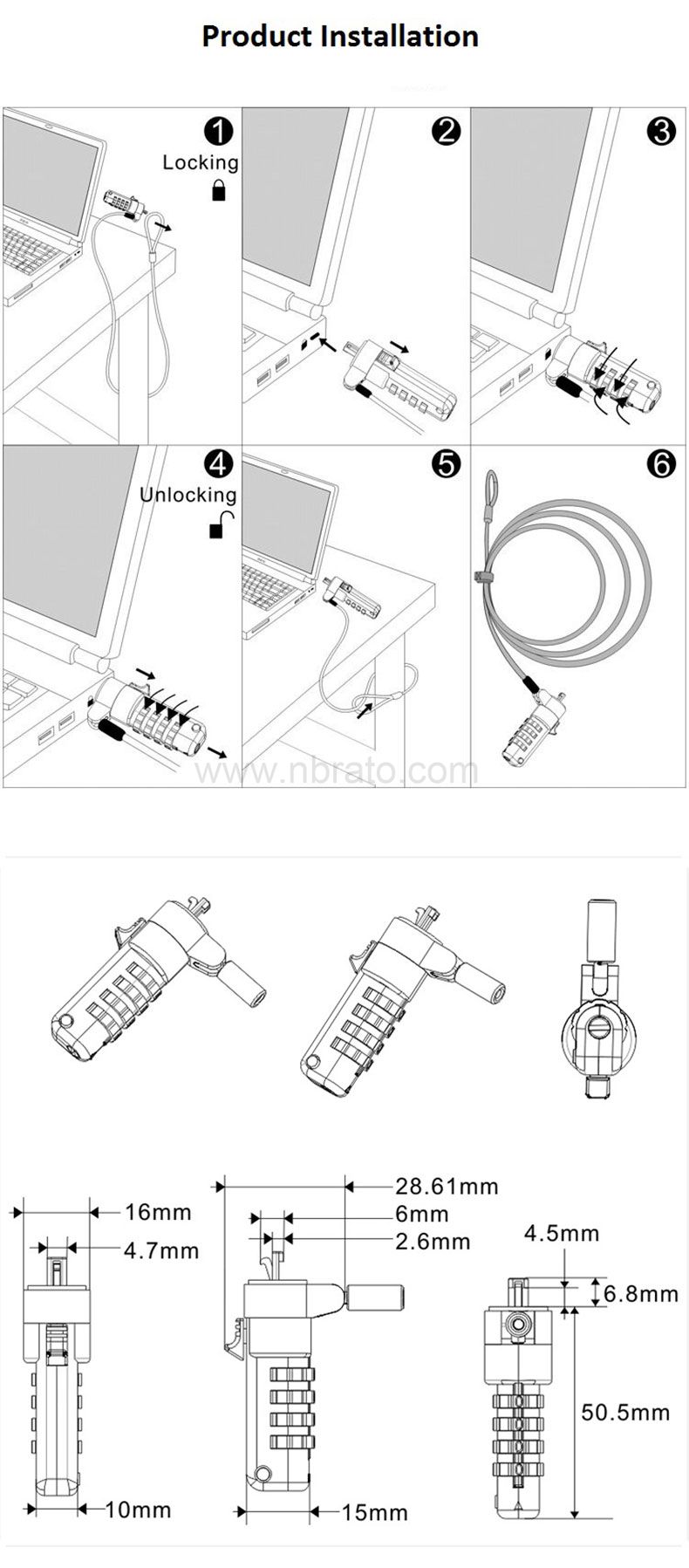 Custom zinc alloy 4 combination Wedge lock computer security laptop lock