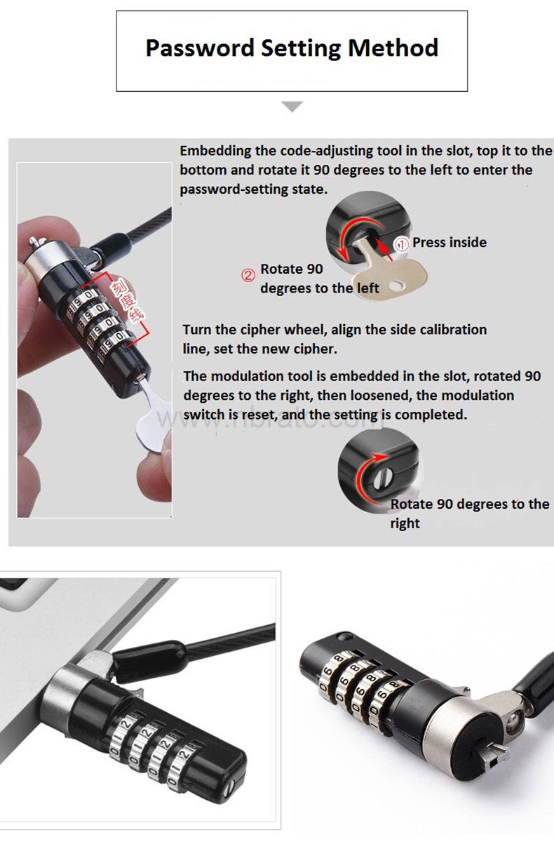 Custom zinc alloy 4 combination Wedge lock computer security laptop lock