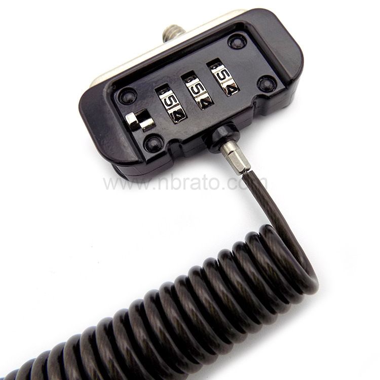 Plastic coated spring Stretchable steel wire rope 3-digit password laptop anti-theft lock