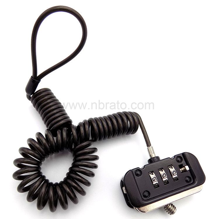 Plastic coated spring Stretchable steel wire rope 3-digit password laptop anti-theft lock