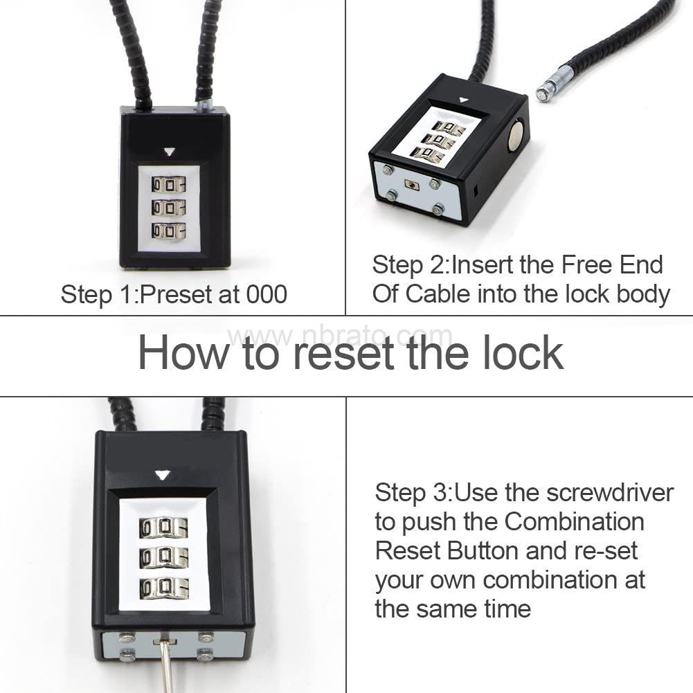 Retractable Wire Padlock lock 11 inches 3 Numbers Safe Combination Cable Gun Locks