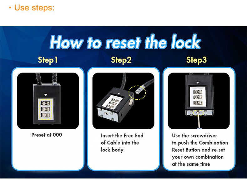 Retractable Wire Padlock lock 11 inches 3 Numbers Safe Combination Cable Gun Locks