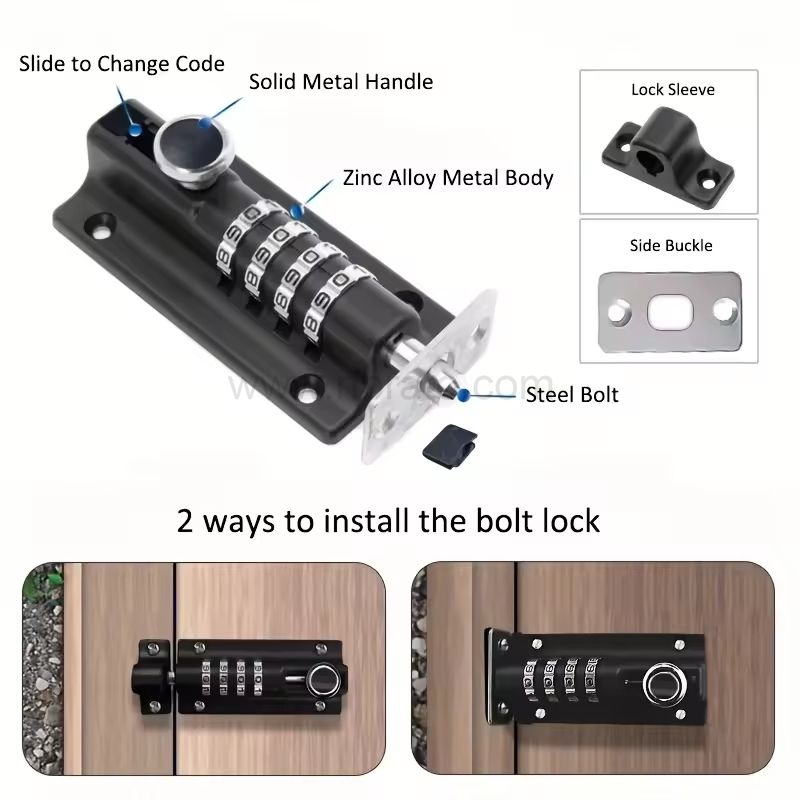 4 digit Combination Sliding Bolt Latch door combination bolt lock